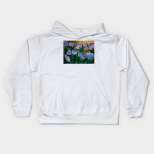 Some abstract wildflowers in purple and blue with tall grass Kids Hoodie